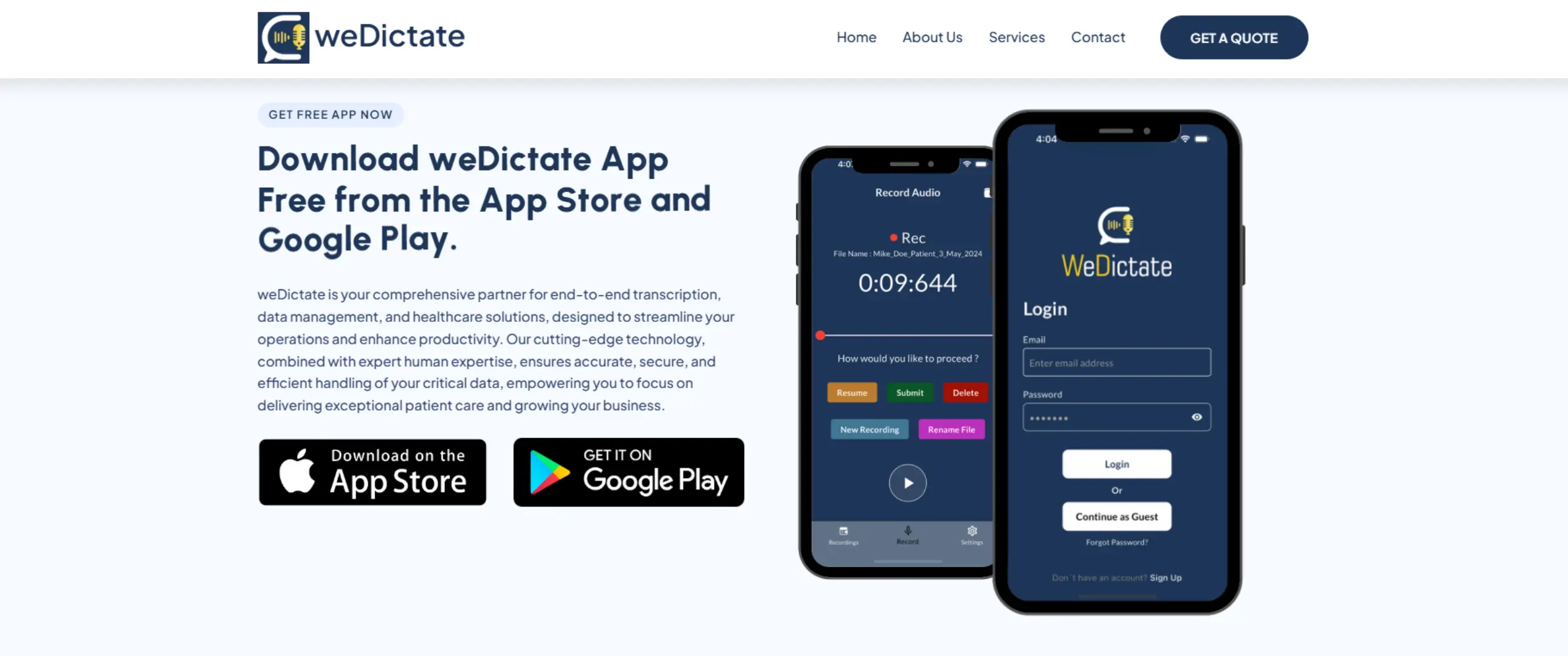 WeDictate AI medical dictation app
